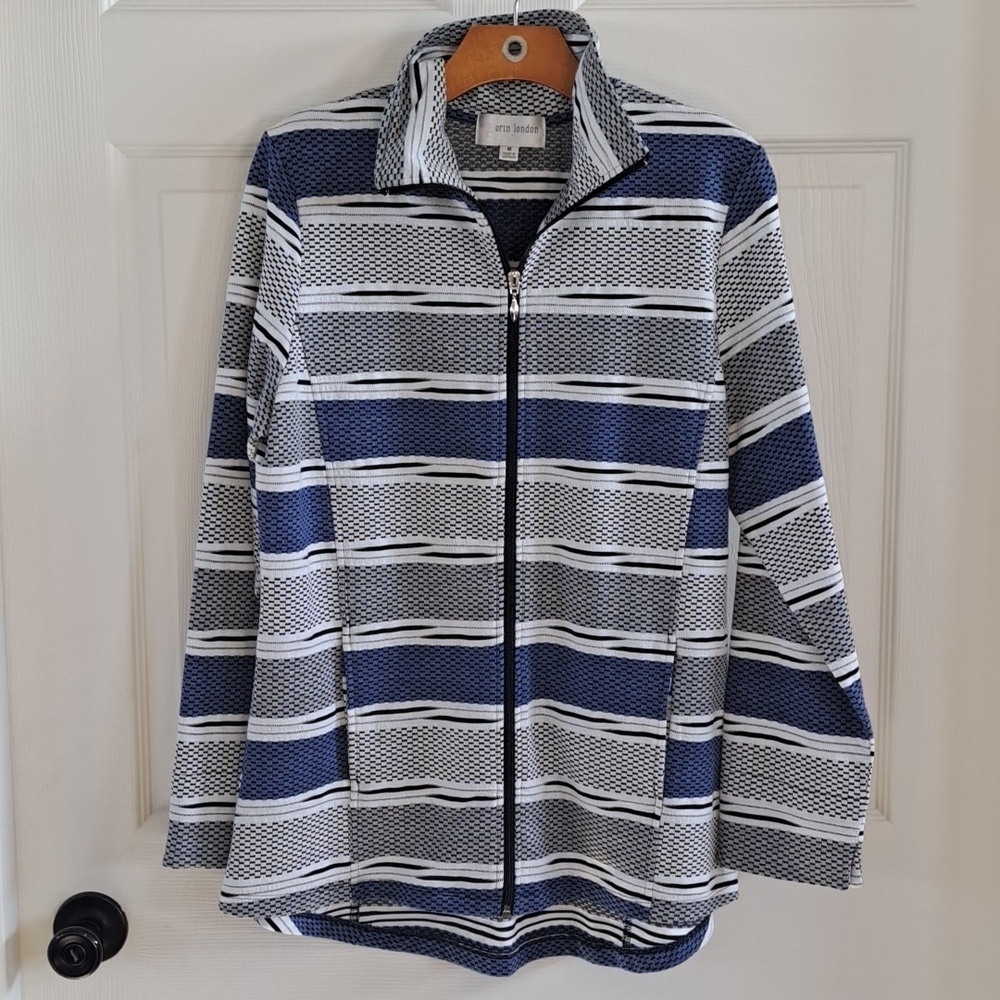 Erin London Full Zip Lightweight Strip Athletic Stretch Oversized Spring Jacket